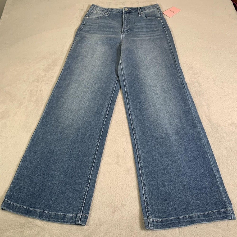 Juicy Couture Lunita Wide Leg Jeans Juniors 7/28 Blue Wash High Rise Rhinestone - Picture 5 of 16